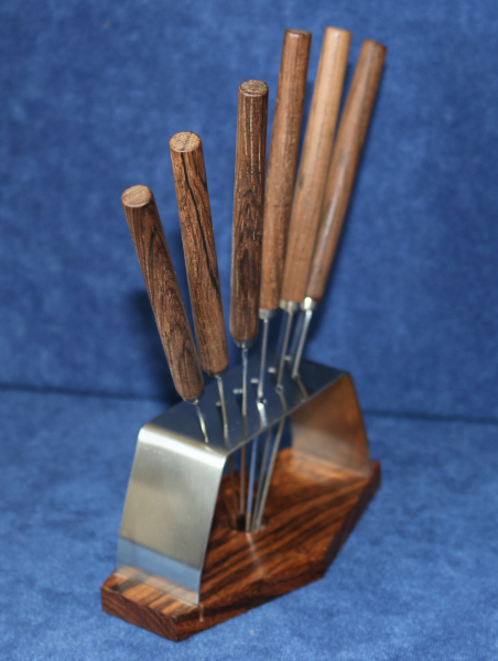 Set mit 6 Messern + Messerständer / Holz + Metall / 1960-1970er